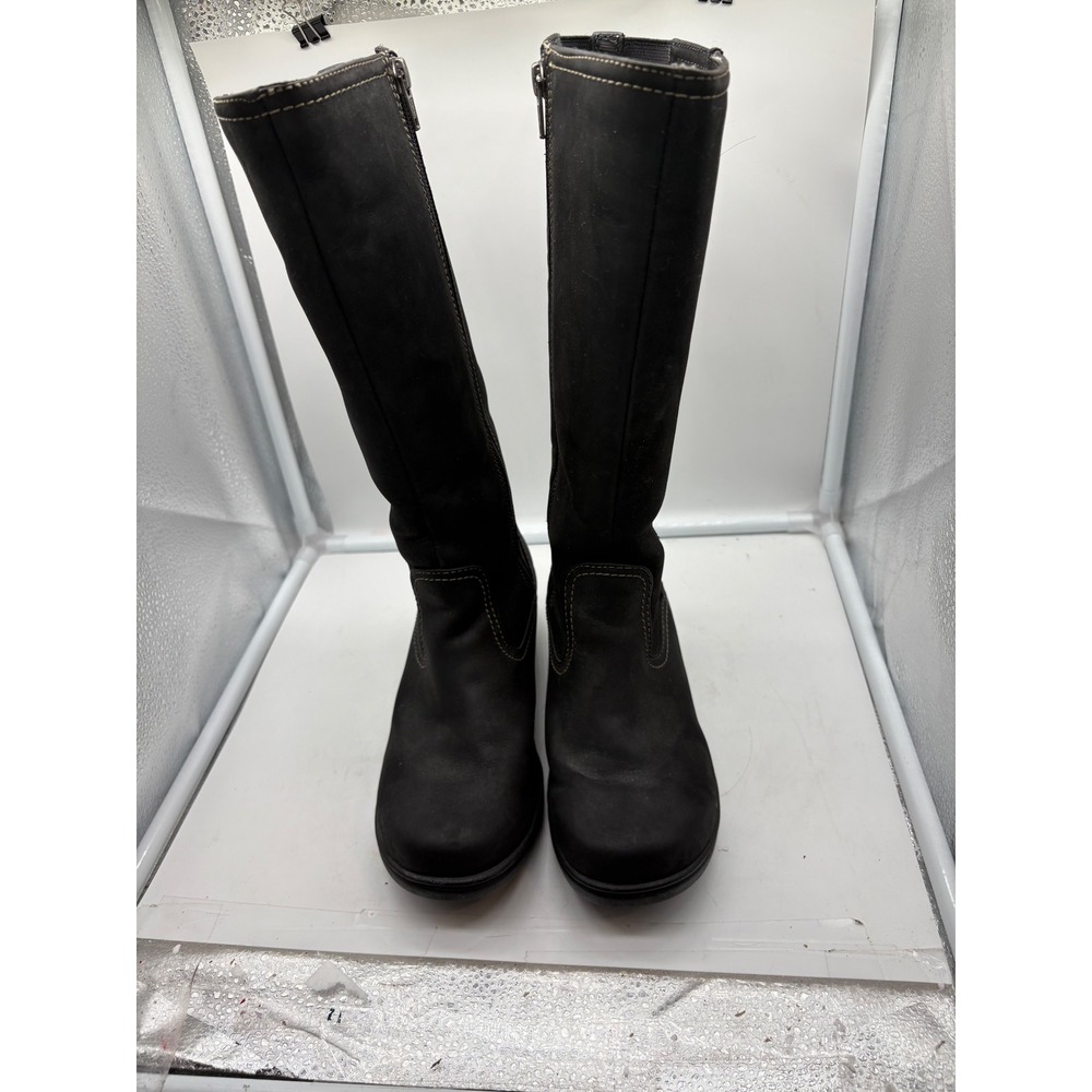 LL Bean Women Tall Black Leather Riding Boots Size 6.5 M Knee High Side